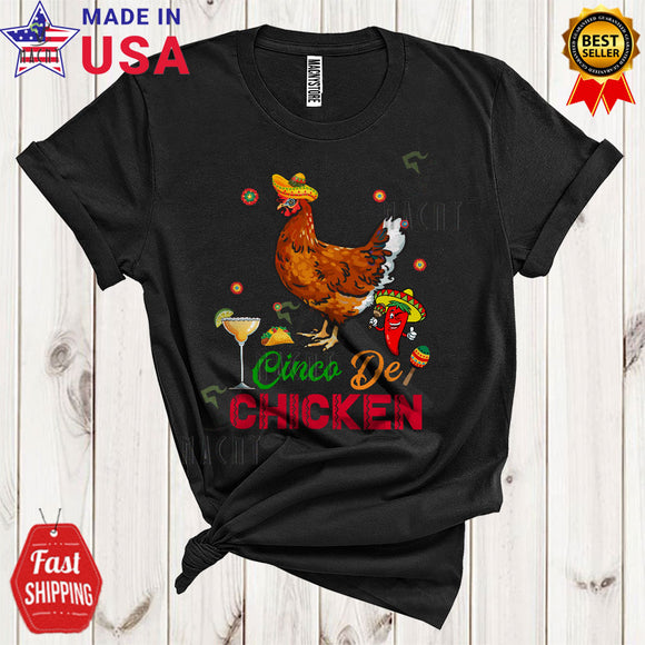 MacnyStore - Cinco De Chicken Cute Funny Cinco De Mayo Matching Party Proud Mexican Sombrero Farmer T-Shirt