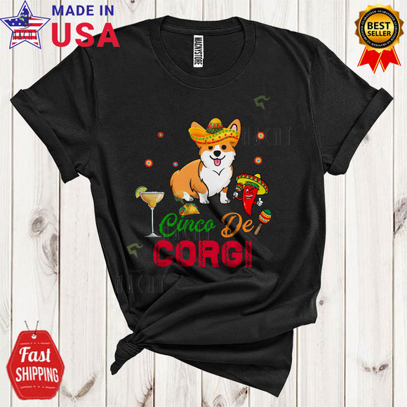 MacnyStore - Cinco De Corgi Cute Funny Cinco De Mayo Matching Party Proud Mexican Sombrero Lover T-Shirt