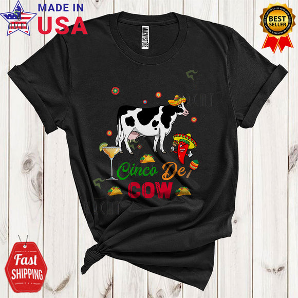 MacnyStore - Cinco De Cow Cute Funny Cinco De Mayo Matching Party Proud Mexican Sombrero Farmer T-Shirt