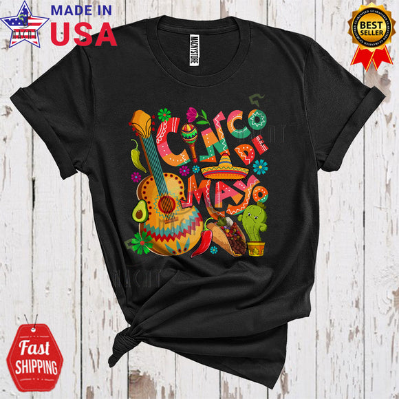 MacnyStore - Cinco De Mayo Cool Funny Cinco De Mayo Proud Mexican Fiesta Cactus Taco Guitar Lover T-Shirt
