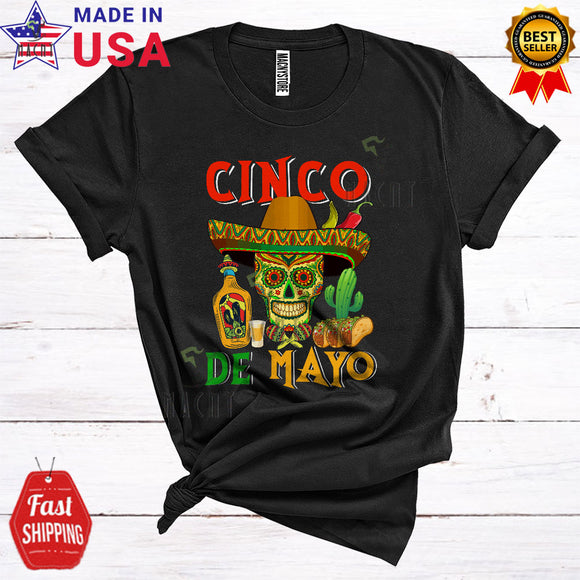 MacnyStore - Cinco De Mayo Funny Cool Mexican Pirate Sugar Skull Fiesta Drinking Taco Lover T-Shirt