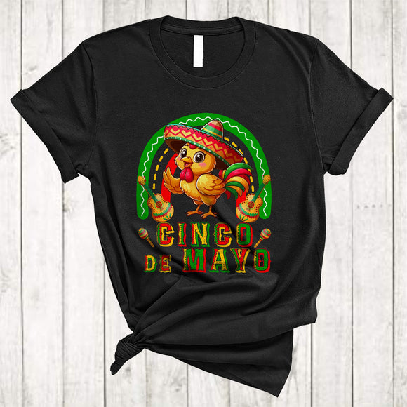 MacnyStore - Cinco De Mayo, Lovely Cinco De Mayo Chicken Wearing Mexican Sombrero, Farm Animal Farmer T-Shirt