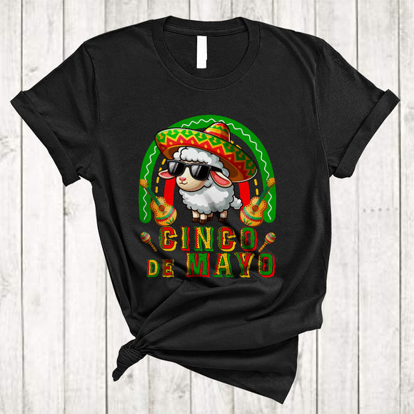 MacnyStore - Cinco De Mayo, Lovely Cinco De Mayo Sheep Wearing Mexican Sombrero, Farm Animal Farmer T-Shirt