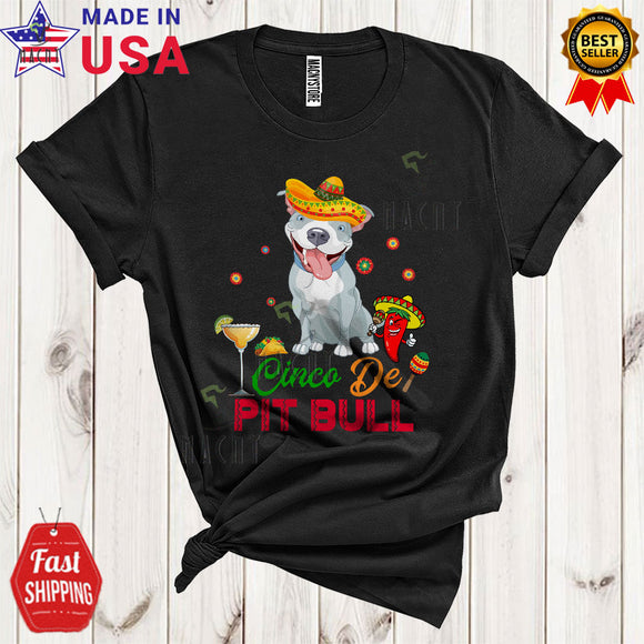 MacnyStore - Cinco De Pit Bull Cute Funny Cinco De Mayo Matching Party Proud Mexican Sombrero Lover T-Shirt