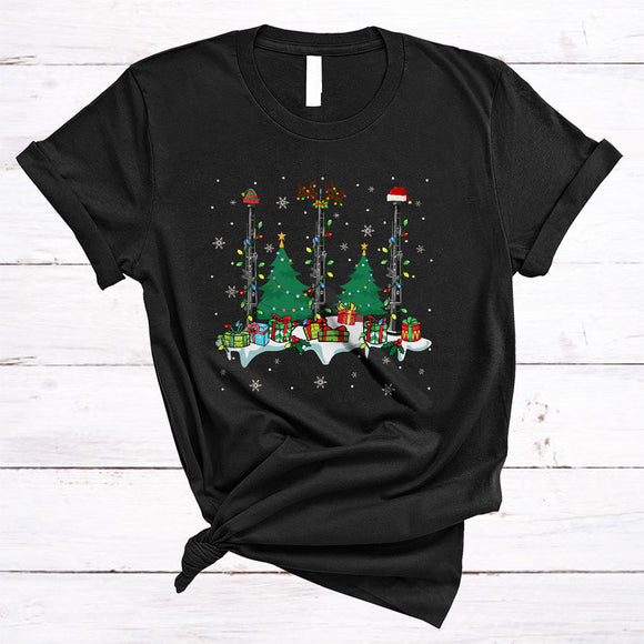 MacnyStore - Clarinet With X-mas Tree, Colorful Christmas Musical Instruments Player, X-mas Snow Around T-Shirt
