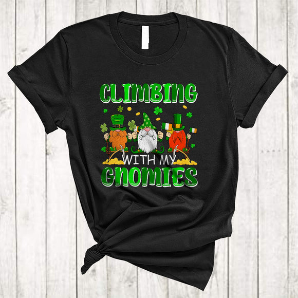 MacnyStore - Climbing With My Gnomies, Awesome St. Patrick's Day Three Gnomes Climber, Shamrock Group T-Shirt