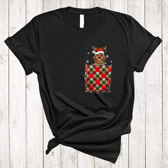 MacnyStore - Cockapoo Santa Reindeer In X-mas Pocket, Colorful Christmas Lights Snow, Family Pajama Animal T-Shirt