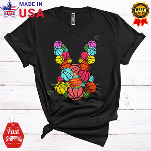 MacnyStore - Colorful Basketball Ball Bunny Face Cute Cool Easter Day Bunny Lover Matching Sport Player Team T-Shirt