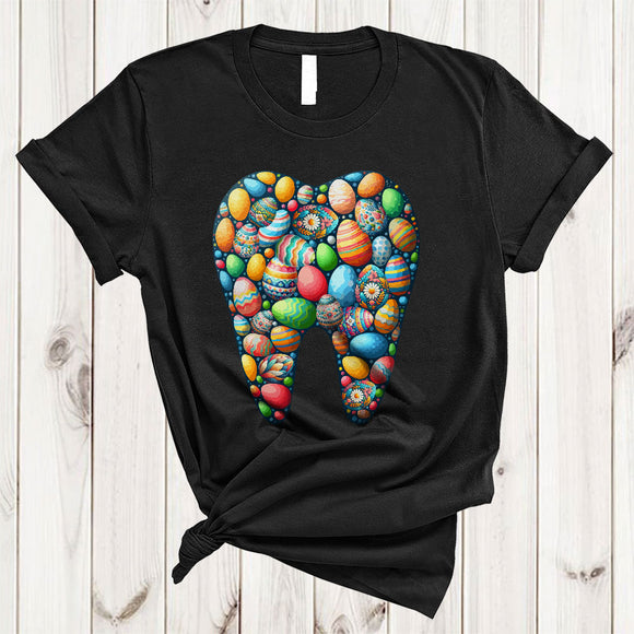 MacnyStore - Colorful Easter Eggs Tooth Shape, Awesome Easter Day Tooth Eggs, Dental Hygienist Dentist Squad T-Shirt