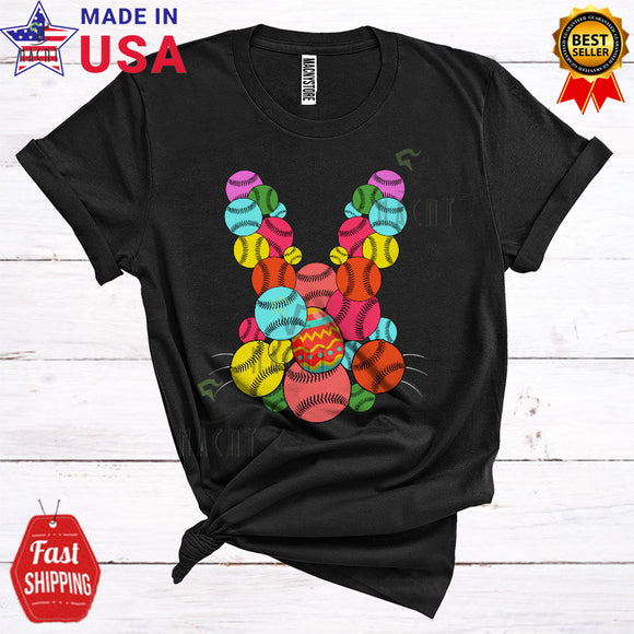 MacnyStore - Colorful Softball Ball Bunny Face Cute Cool Easter Day Bunny Lover Matching Sport Player Team T-Shirt