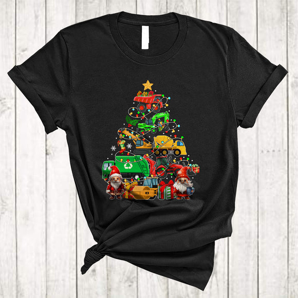 MacnyStore - Construction Excavator Christmas Tree, Awesome X-mas Gnomes, Matching Pajamas Family Group T-Shirt