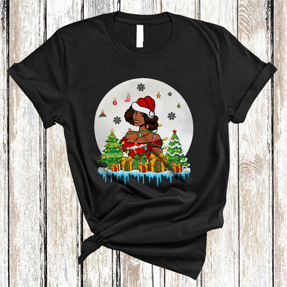 MacnyStore - Cool African American Santa, Sarcastic Cool Christmas Black Pride Afro Women, X-mas Family T-Shirt