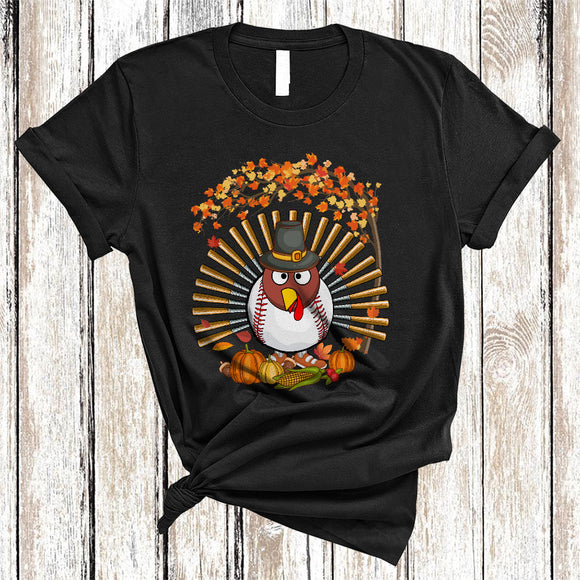 MacnyStore - Cool Baseball Equipment As Turkey, Funny Thanksgiving Fall Tree Turkey, Sport Player Team T-Shirt