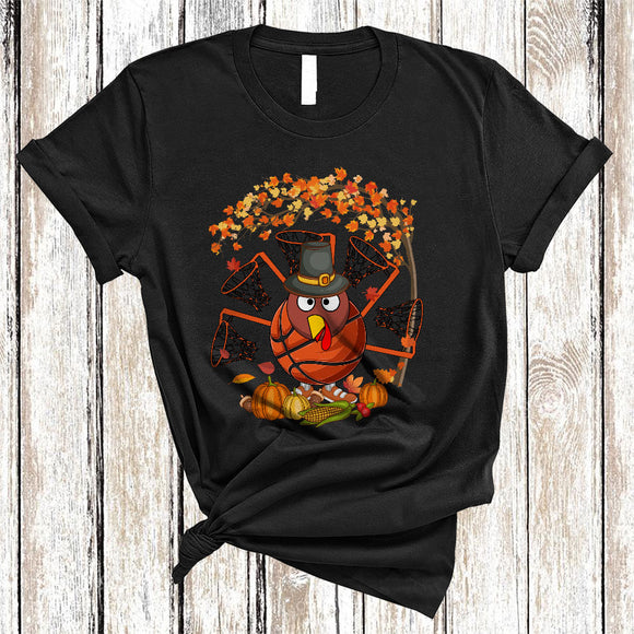 MacnyStore - Cool Basketball Equipment As Turkey, Funny Thanksgiving Fall Tree Turkey, Sport Player Team T-Shirt