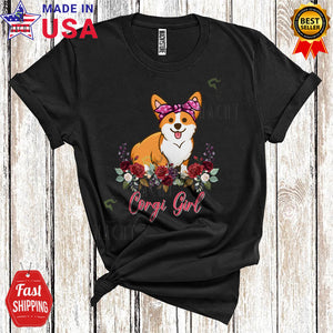 MacnyStore - Corgi Girl Cute Cool Mother's Day Flowers Floral Matching Mom Women Corgi Owner Lover T-Shirt