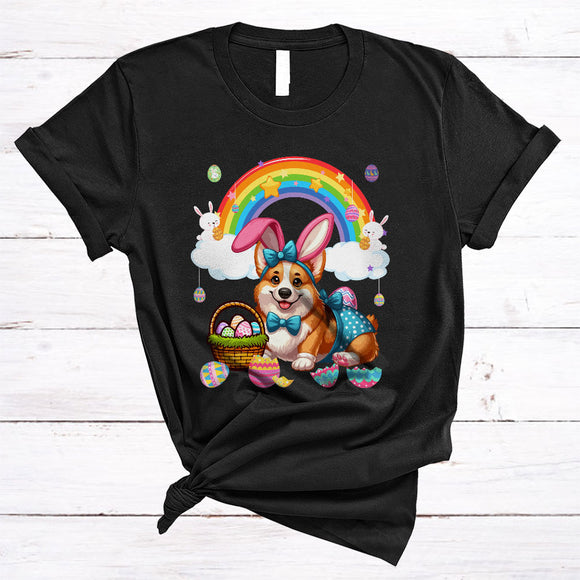 MacnyStore - Corgi In Easter Bunny Cosplay, Amazing Easter Day Hunting Eggs Rainbow, Family Group T-Shirt