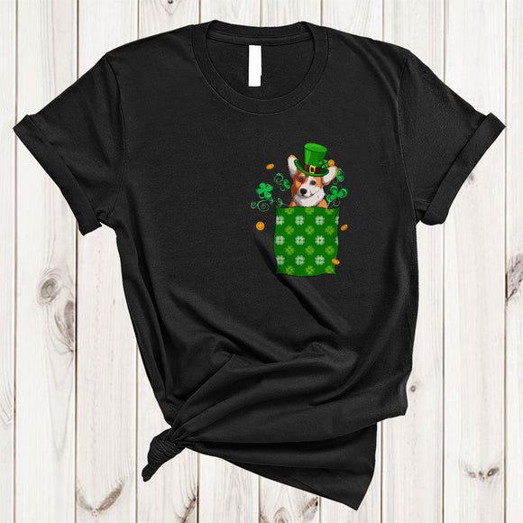 MacnyStore - Corgi Leprechaun In Pocket, Lovely St. Patrick's Day Shamrock, Irish Family Group T-Shirt
