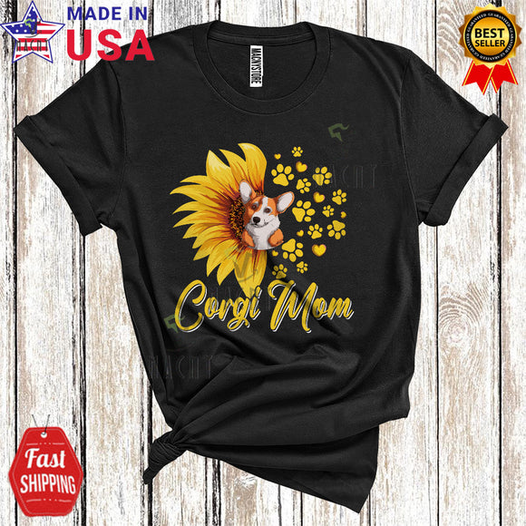 MacnyStore - Corgi Mom Cute Cool Mother's Day Matching Family Group Sunflower Animal Lover T-Shirt