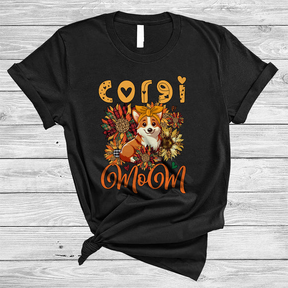 MacnyStore - Corgi Mom, Lovely Mother's Day Leopard Plaid Sunflowers, Matching Mom Family Group T-Shirt