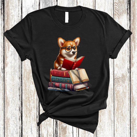 MacnyStore - Corgi Reading Book, Adorable Animal Lover, Book Nerd Readers Reading Librarian Group T-Shirt