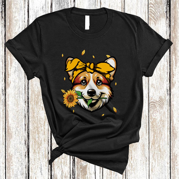 MacnyStore - Corgi With Sunflower, Lovely Dog And Sunflower Flowers Lover, Matching Family Group T-Shirt
