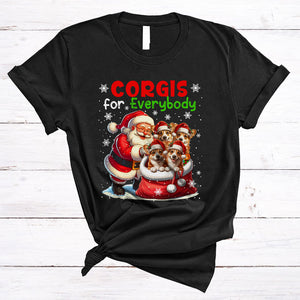 MacnyStore - Corgis For Everybody, Joyful Christmas Corgi In Santa Bag, Matching X-mas Family Group T-Shirt