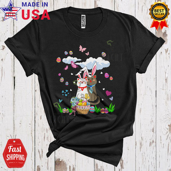 MacnyStore - Couple Bunny Cat Cute Funny Easter Day Egg Hunt Matching Cat Owner Couple Lover T-Shirt