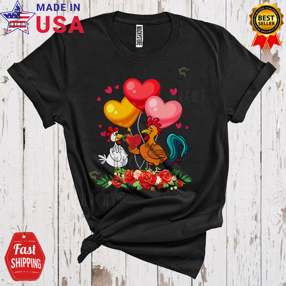 MacnyStore - Couple Chicken Cute Funny Valentine's Day Heart Balloons Matching Chicken Farmer Couple Lover T-Shirt