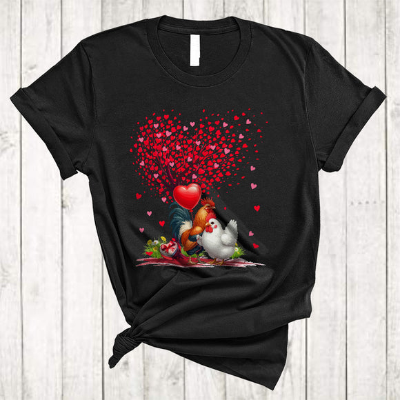 MacnyStore - Couple Chicken With Heart Tree, Awesome Valentine Heart Balloons, Matching Couple Lover T-Shirt