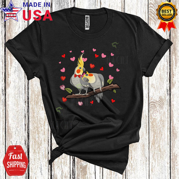MacnyStore - Couple Cockatiel Birds Cool Cute Valentine's Day Hearts Matching Couple Bird Animal Lover T-Shirt