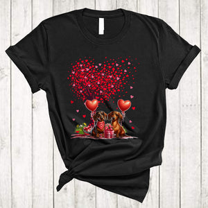 MacnyStore - Couple Dachshund With Heart Tree, Awesome Valentine Heart Balloons, Matching Couple Lover T-Shirt