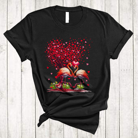 MacnyStore - Couple Flamingo With Heart Tree, Awesome Valentine Heart Balloons, Matching Couple Lover T-Shirt