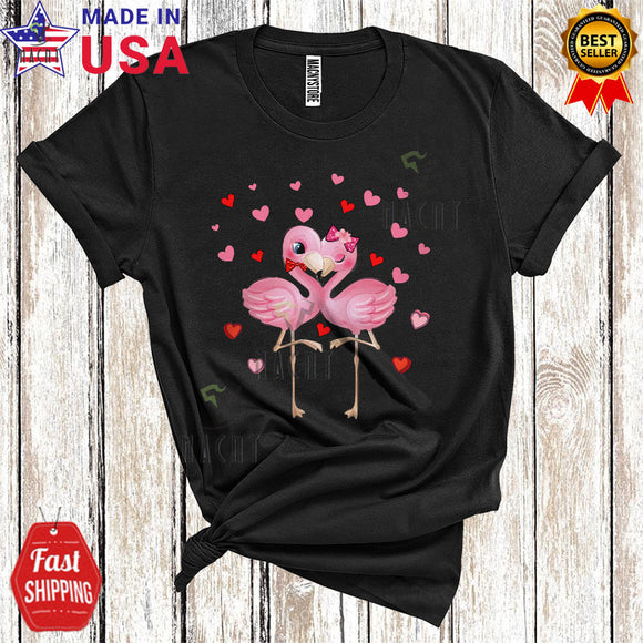 MacnyStore - Couple Flamingos Cool Cute Valentine's Day Hearts Matching Couple Animal Lover T-Shirt