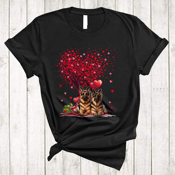 MacnyStore - Couple German Shepherd With Heart Tree, Awesome Valentine Heart Balloons, Matching Couple Lover T-Shirt