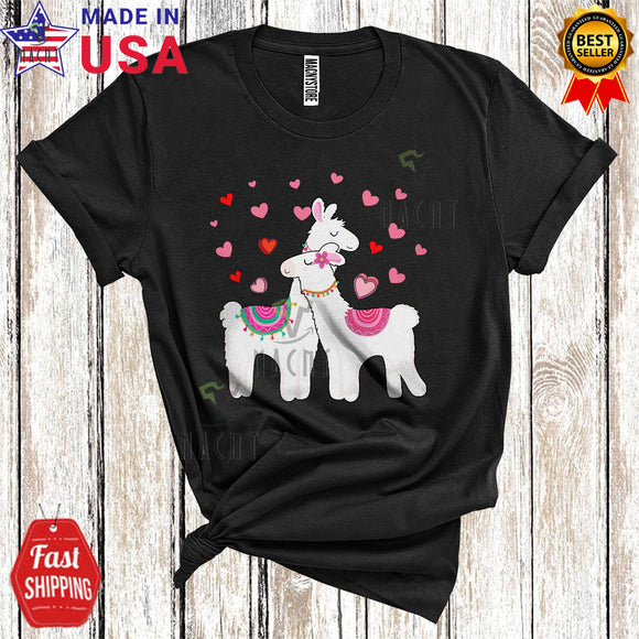 MacnyStore - Couple Llamas Cool Cute Valentine's Day Hearts Matching Couple Llama Animal Lover T-Shirt