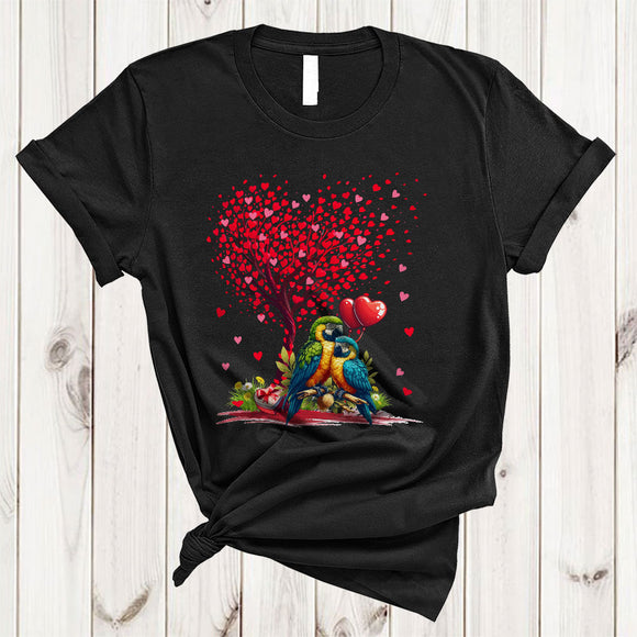 MacnyStore - Couple Parrot With Valentine Heart Tree, Lovely Valentine's Day Hearts, Bird Animal Lover T-Shirt
