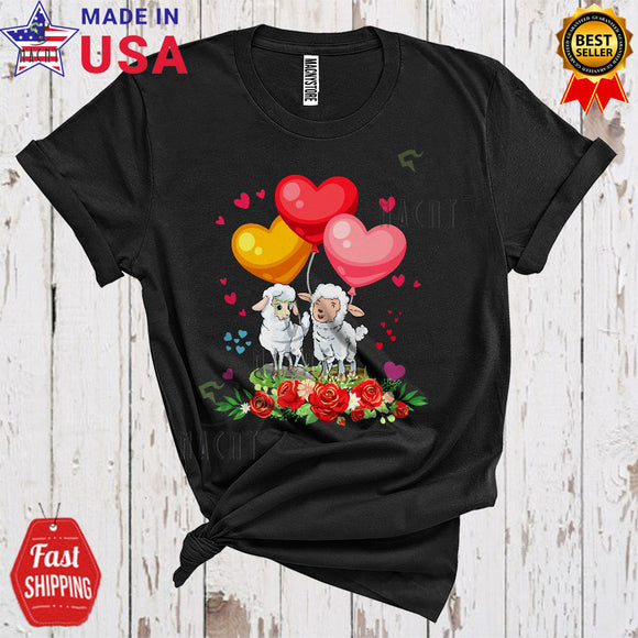 MacnyStore - Couple Sheep Cute Funny Valentine's Day Heart Balloons Matching Sheep Farmer Couple Lover T-Shirt
