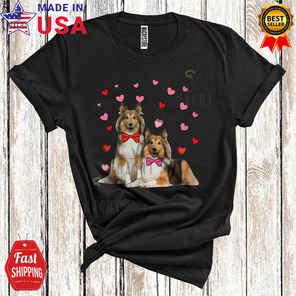 MacnyStore - Couple Shelties Cool Cute Valentine's Day Hearts Matching Couple Sheltie Dog Lover T-Shirt