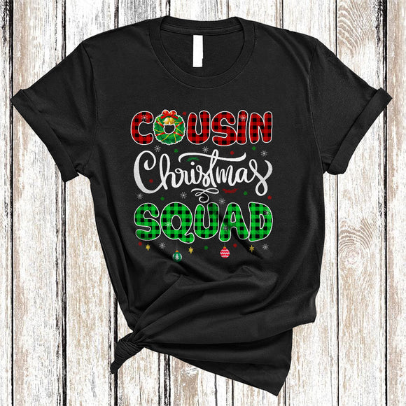 MacnyStore - Cousin Christmas Squad, Joyful Merry X-mas Tree Snow, Holiday Pajamas Plaid Matching Group T-Shirt