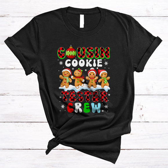 MacnyStore - Cousin Cookie Tester Crew, Lovely Plaid Christmas Four Santa Gingerbread, X-mas Family Group T-Shirt