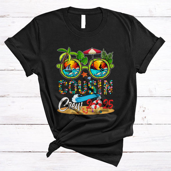 MacnyStore - Cousin Crew 2025, Colorful Summer Vacation Sunglasses Flowers, Matching Family Group T-Shirt