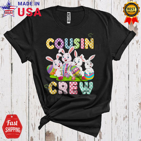 MacnyStore - Cousin Crew Cute Happy Easter Day Colorful Plaid Bunny Rabbit Squad Egg Hunt Family Group T-Shirt