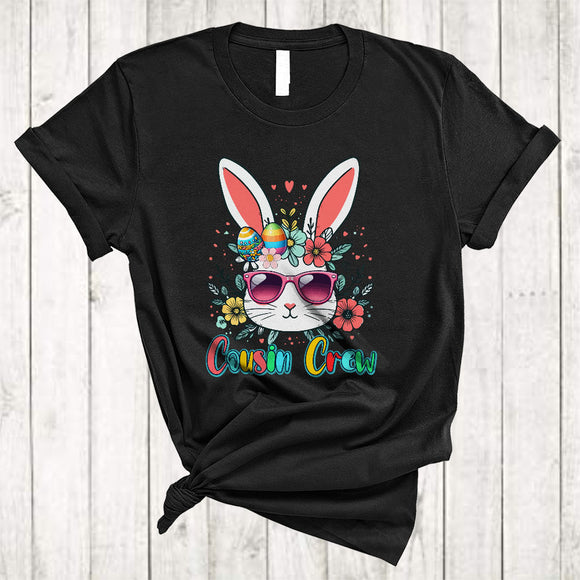 MacnyStore - Cousin Crew, Adorable Easter Day Flowers Bunny Face Lover, Matching Egg Hunting T-Shirt