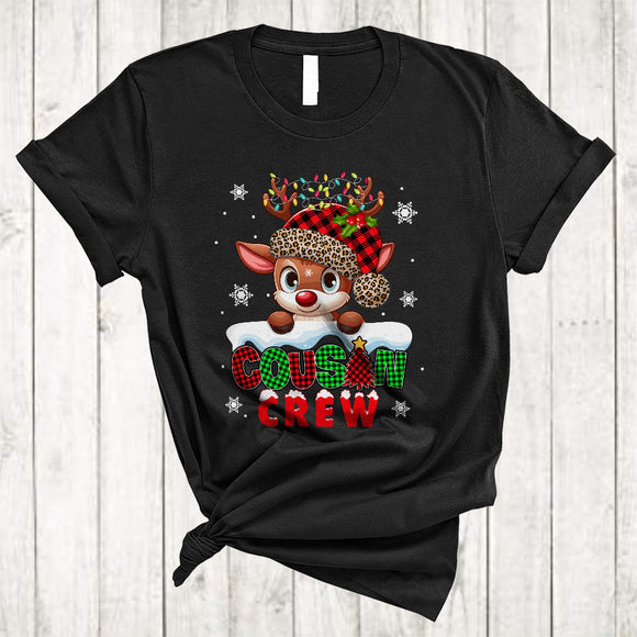 MacnyStore - Cousin Crew, Adorable Red Plaid Christmas Reindeer, X-mas Lights Pajama Family Group T-Shirt