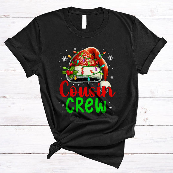 MacnyStore - Cousin Crew, Awesome Funny Christmas Lights Santa Hat, Matching X-mas Family Group T-Shirt