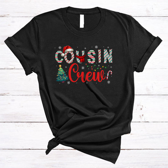 MacnyStore - Cousin Crew, Cheerful Cute Christmas Tree Santa, Matching X-mas Pajamas Family Group T-Shirt