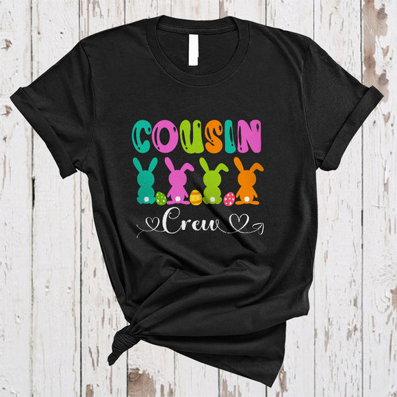 MacnyStore - Cousin Crew, Colorful Easter Day Four Bunnies, Matching Easter Team Family Egg Hunt Group T-Shirt