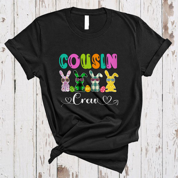 MacnyStore - Cousin Crew, Colorful Easter Day Plaid Four Bunnies Lover, Matching Family Egg Hunt Group T-Shirt