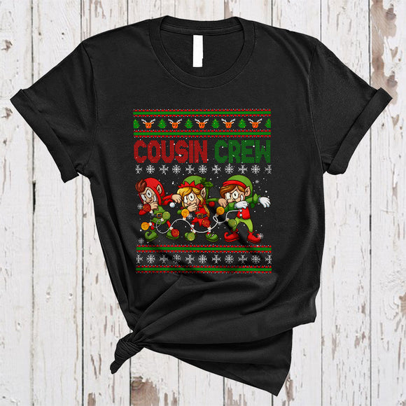 MacnyStore - Cousin Crew, Cute Merry Christmas Sweater Three Dabbing ELF, X-mas Family Group T-Shirt