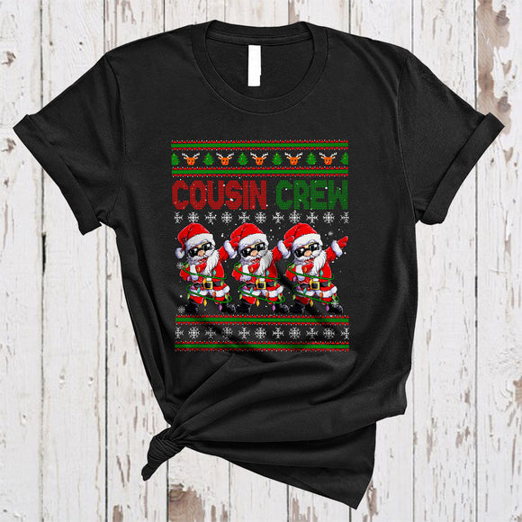 MacnyStore - Cousin Crew, Cute Merry Christmas Sweater Three Dabbing Santa, X-mas Family Group T-Shirt